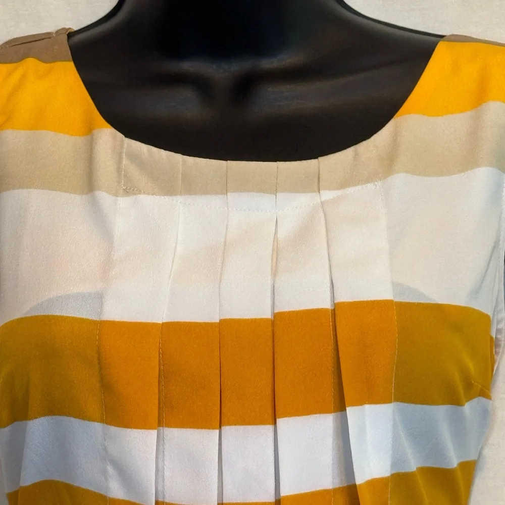 H-9 New York‎ & Company White Orange & Brown Stripe Sleeveless Blouse Size S